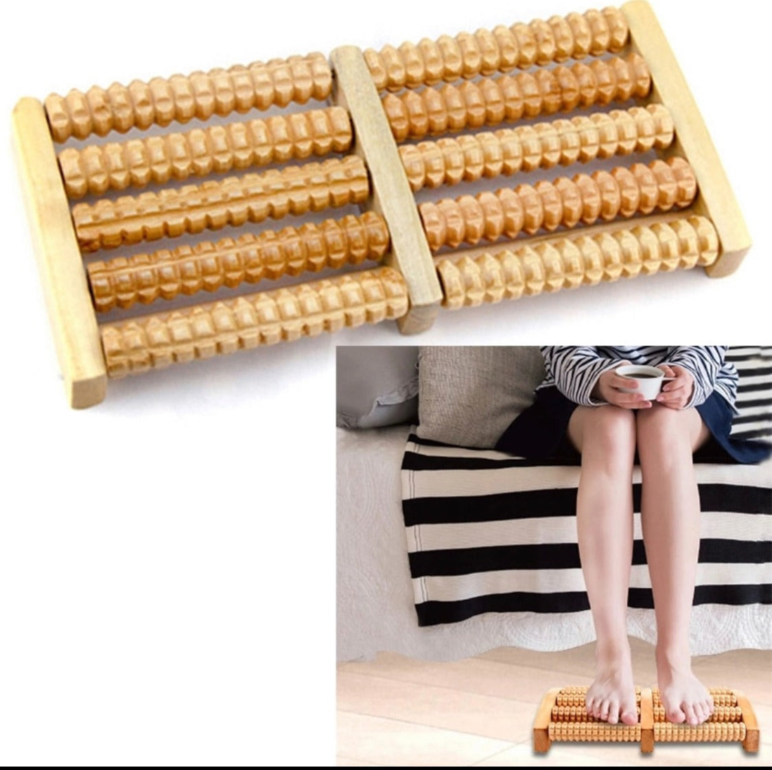 Traditional Wooden Sticks Roller Foot Massager Durable Natural Wood Design